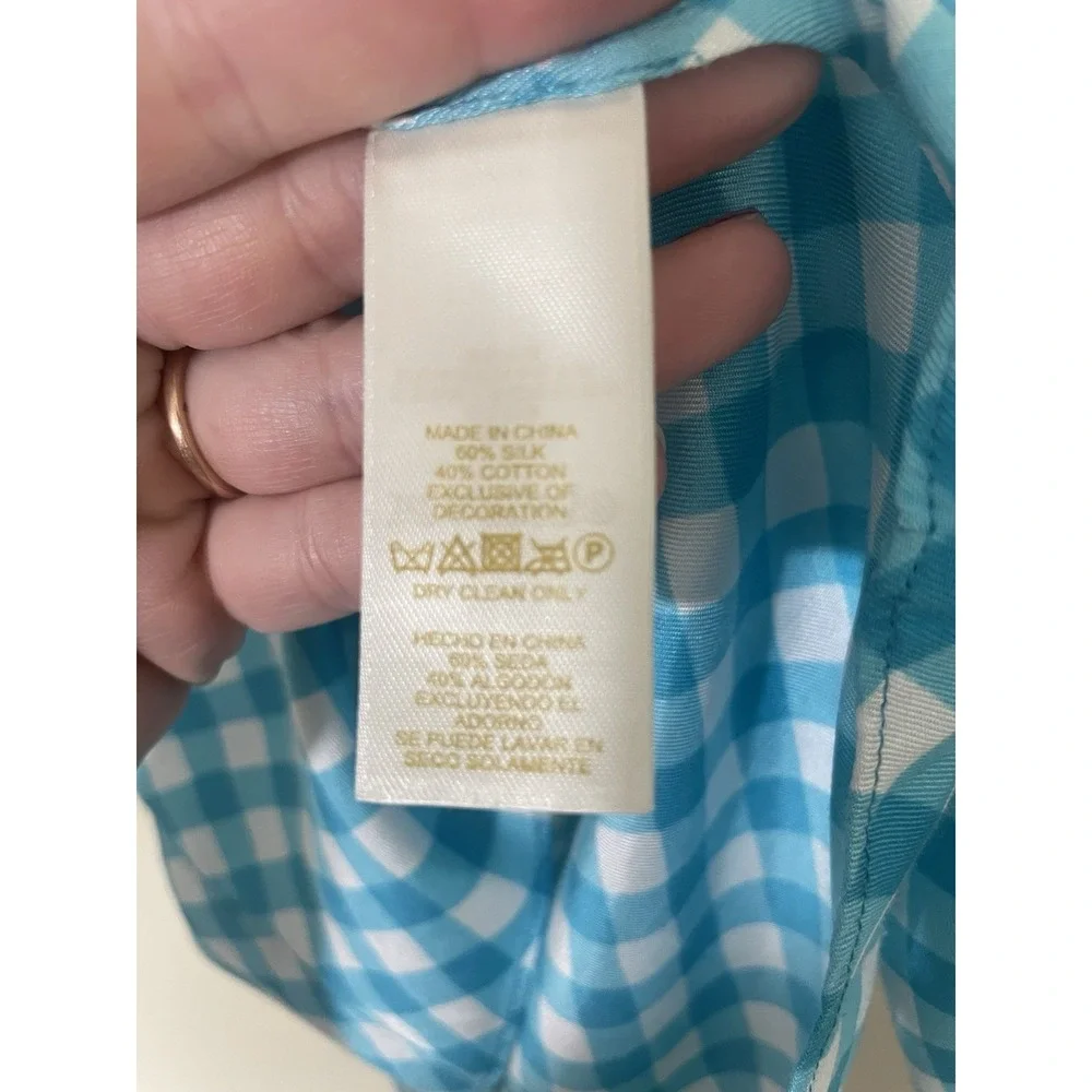 Kate Spade Size 8 Fey‎ Top Blue Silk Blend Gingham Golf Polo Tennis Preppy NEW